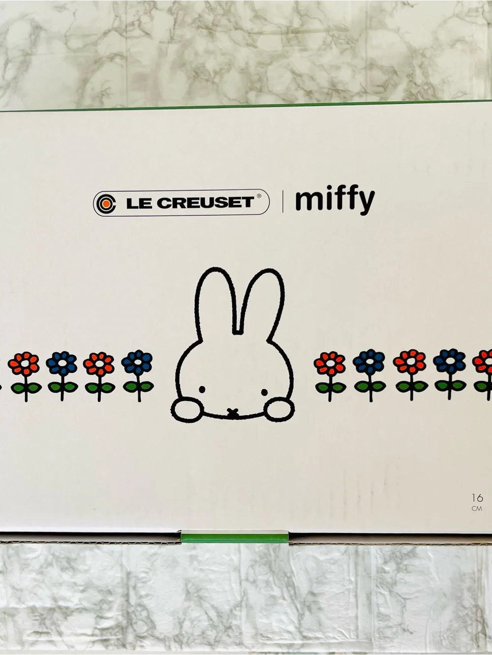 New Le Creuset White Enamel Miffy Saucepan with Orange Accents with original box